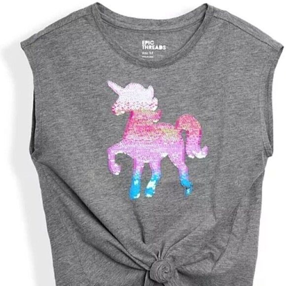 Big Girls Short-less Medium Sleeve Flip Sequin Graphic T-shirt M - Picture 3 of 8